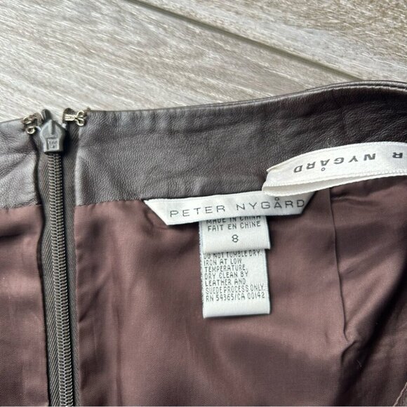 Peter Nygard Brown Buttery Leather Laser Cutout Hem Midi Skirt - Picture 7 of 13